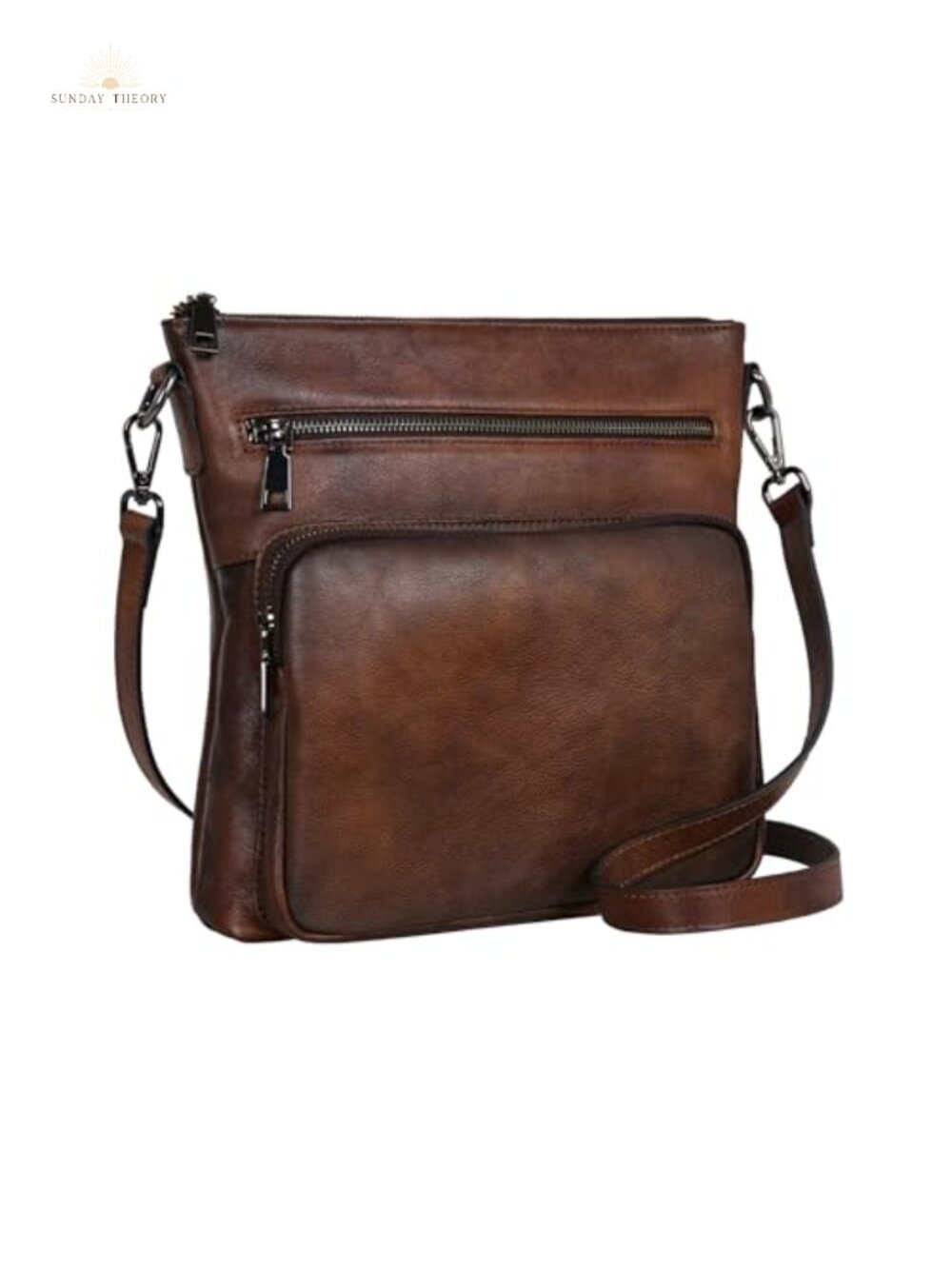 HESHE Vegetable Tanned Leather Crossbody Bag Satchel Purse Multi-Pocket